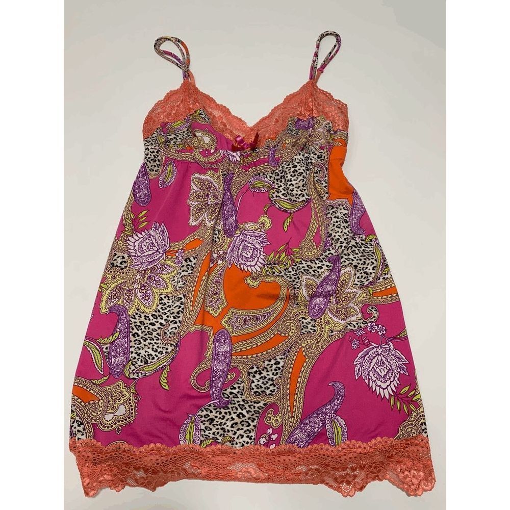 In Bloom by Jonquil Women’s Paisley Vintage Style Nightgown Pink Orange Medium
